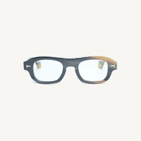 Lombia Manqoba optical frame in striped horn, front view